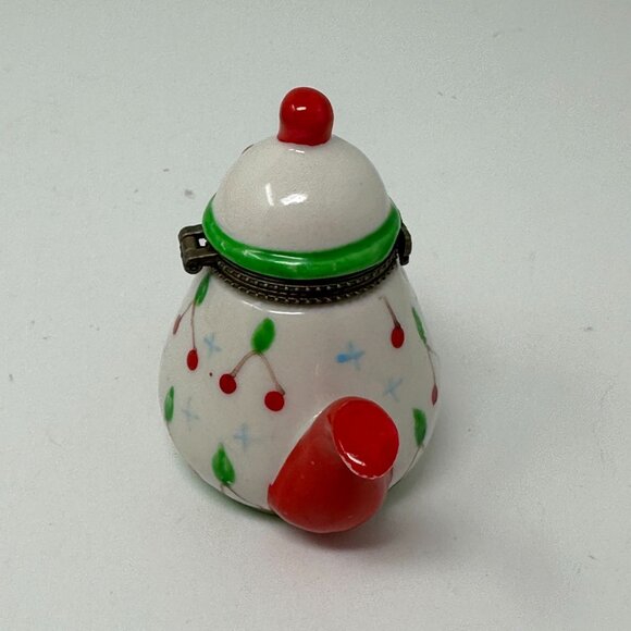 Vintage Mini Teapot Trinket Box Red Green Ceramic Hinged Cherry Holiday Decor - Picture 16 of 16